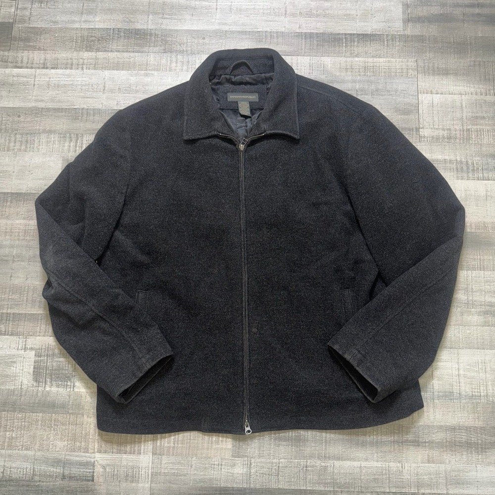VINTAGE Banana Republic Jacket Mens XL Black Wool Cashmere Full Zip Lined Casual